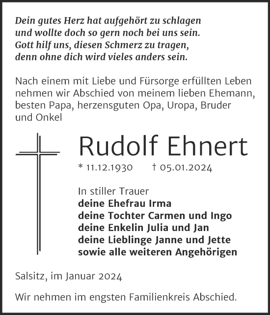 Traueranzeigen Von Rudolf Ehnert Abschied Nehmen De