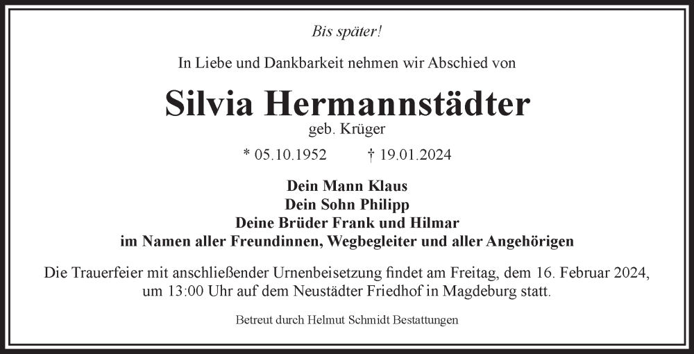 Traueranzeigen von Silvia Hermannstädter abschied nehmen de