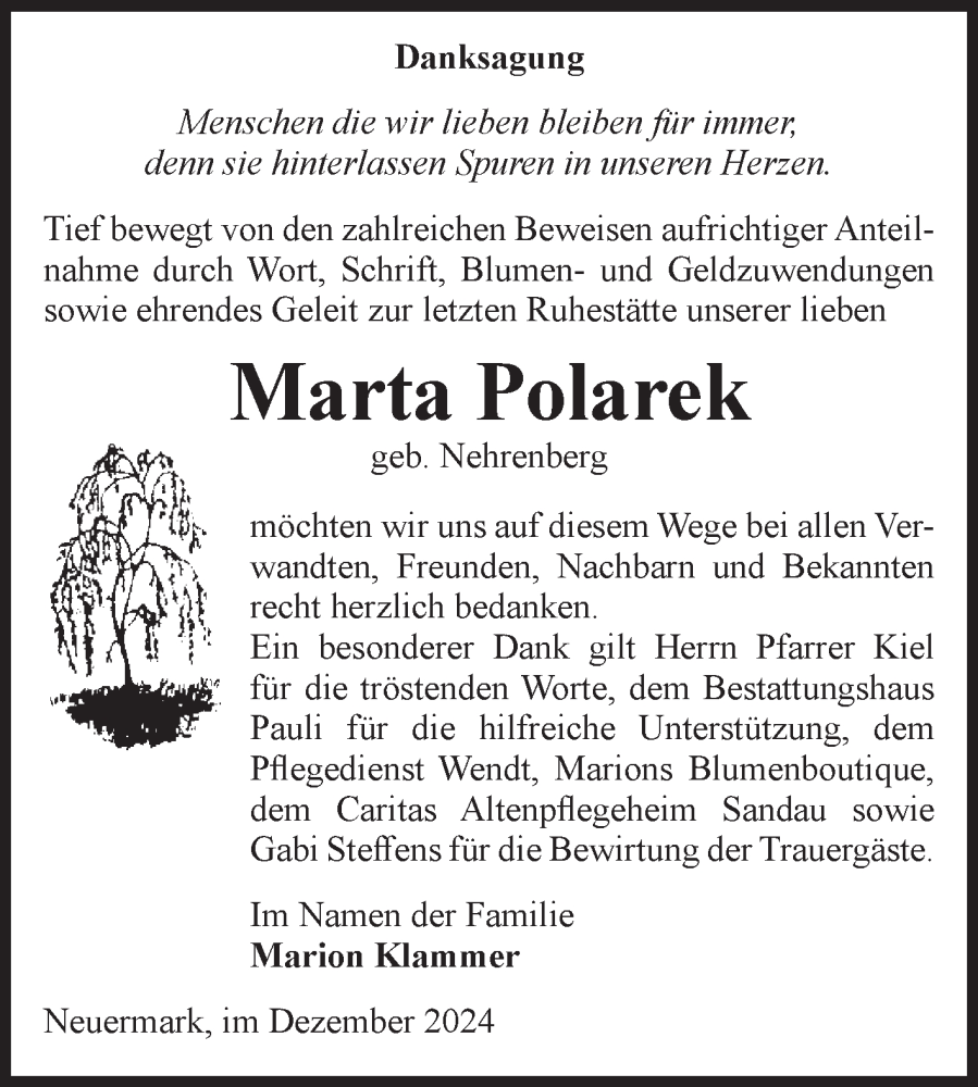 Traueranzeigen Von Marta Polarek Abschied Nehmen De