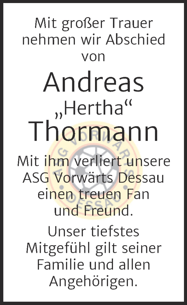 Traueranzeigen Von Andreas Thormann Abschied Nehmen De