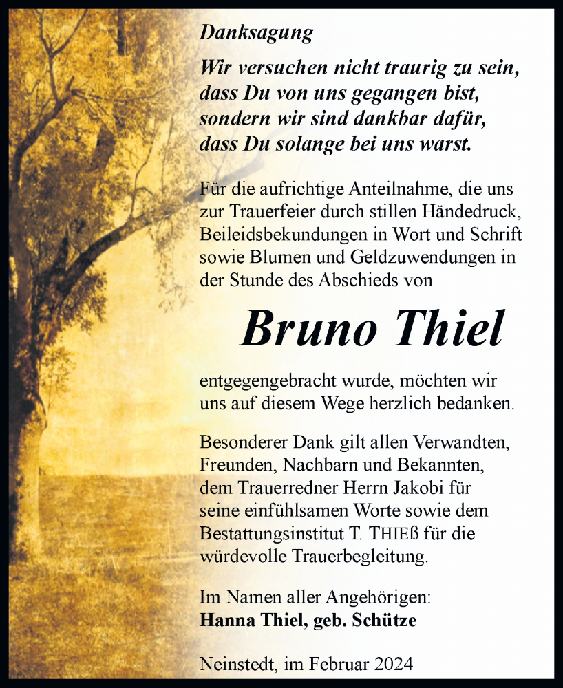 Traueranzeigen Von Bruno Thiel Abschied Nehmen De