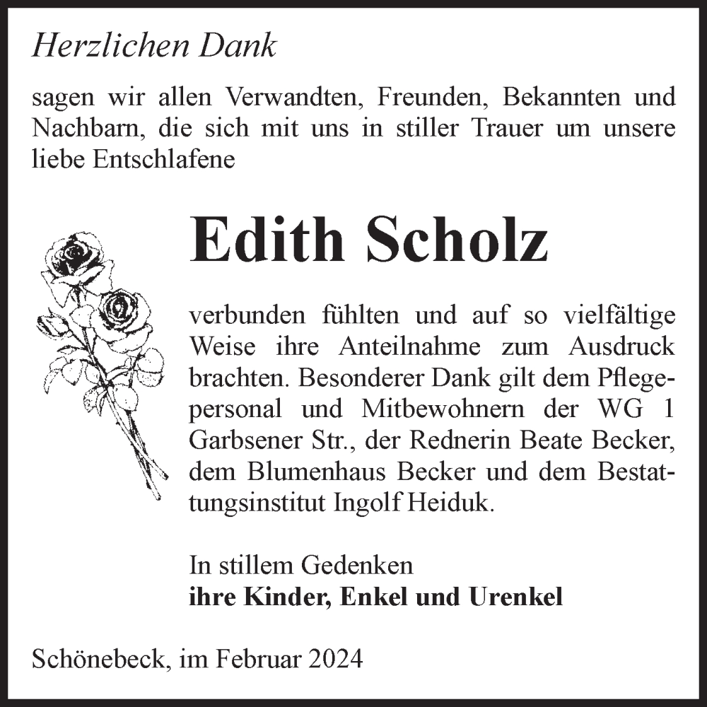 Traueranzeigen Von Edith Scholz Abschied Nehmen De