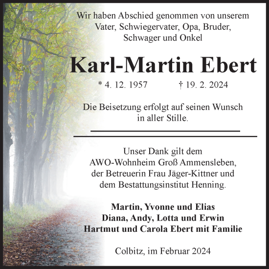 Traueranzeigen Von Karl Martin Ebert Abschied Nehmen De