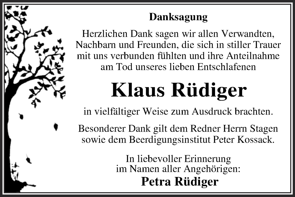 Traueranzeigen Von Klaus R Diger Abschied Nehmen De