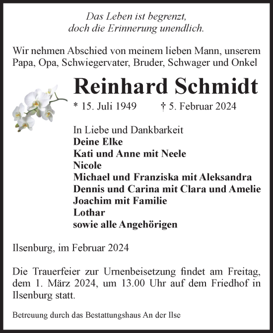 Traueranzeigen Von Reinhard Schmidt Abschied Nehmen De