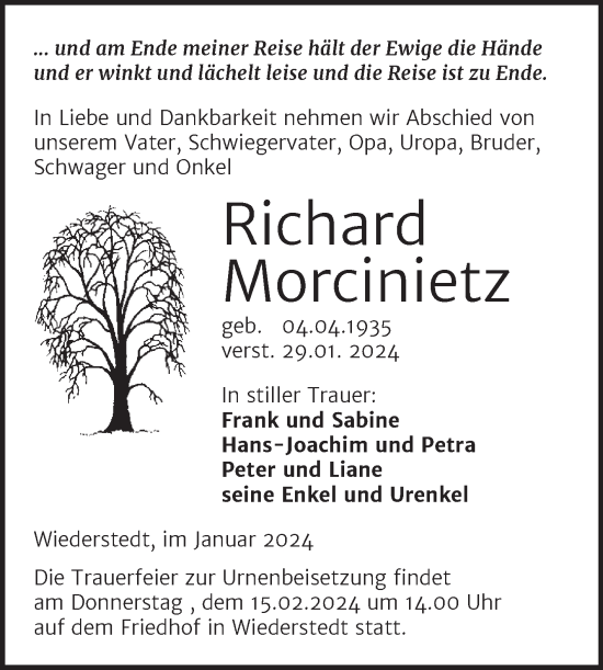 Traueranzeigen Von Richard Morcinietz Abschied Nehmen De