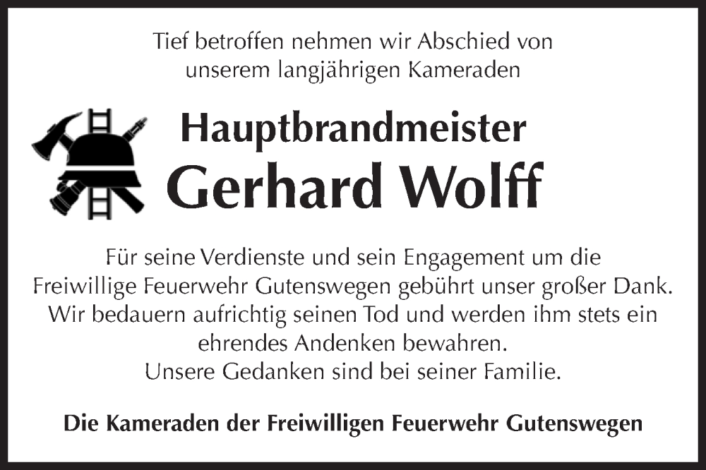 Traueranzeigen Von Gerhard Wolff Abschied Nehmen De