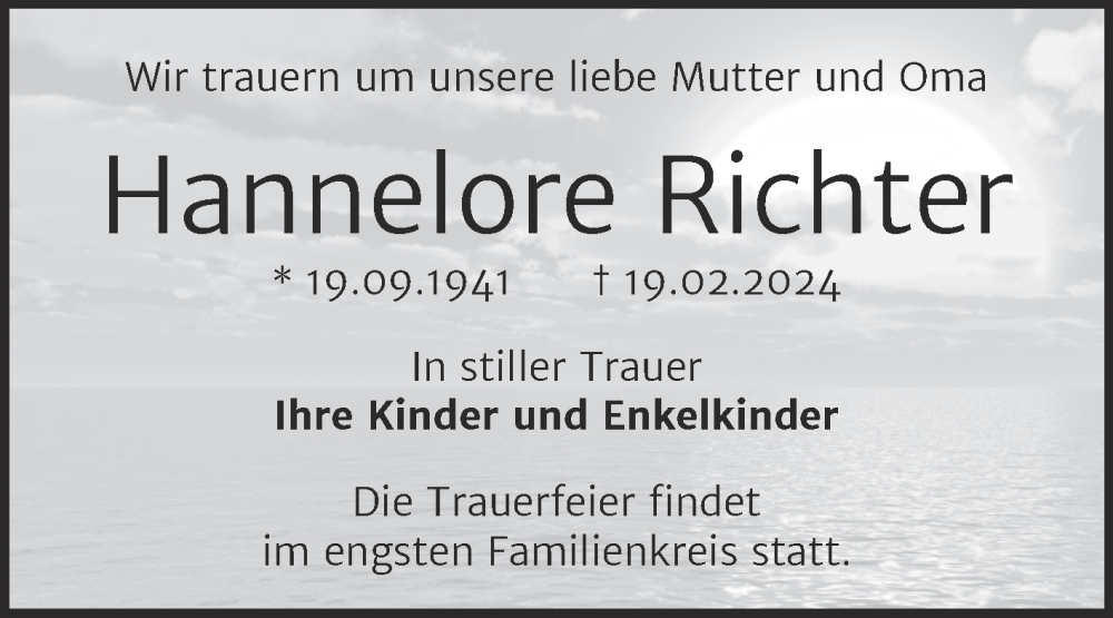 Traueranzeigen Von Hannelore Richter Abschied Nehmen De