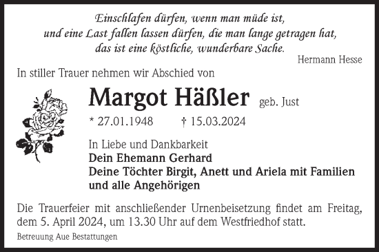 Traueranzeigen Von Margot H Ler Abschied Nehmen De