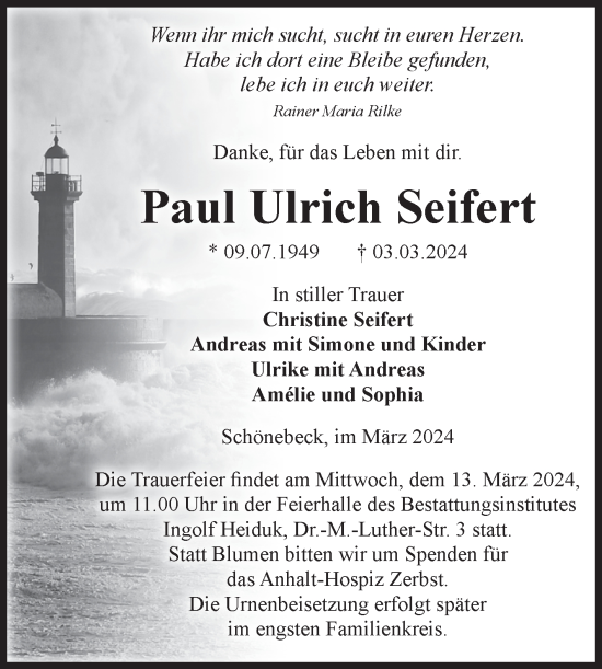 Traueranzeigen Von Paul Ulrich Seifert Abschied Nehmen De