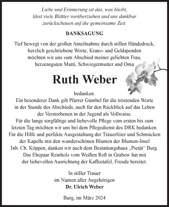 Traueranzeigen Von Ruth Weber Abschied Nehmen De