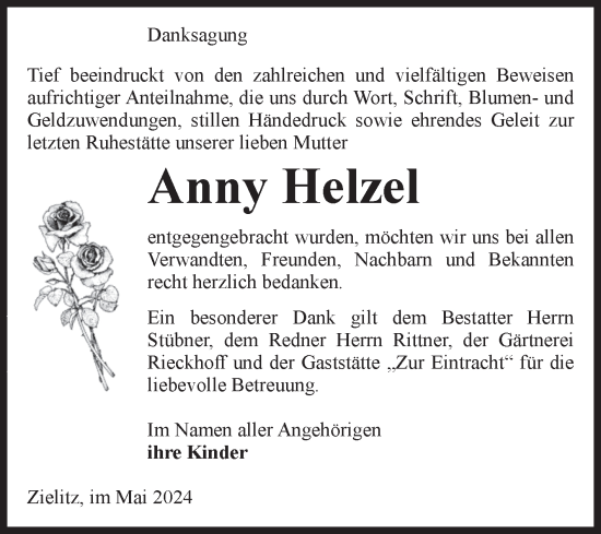 Traueranzeige von Anny Helzel von Volksstimme Haldensleben/Wolmirstedt