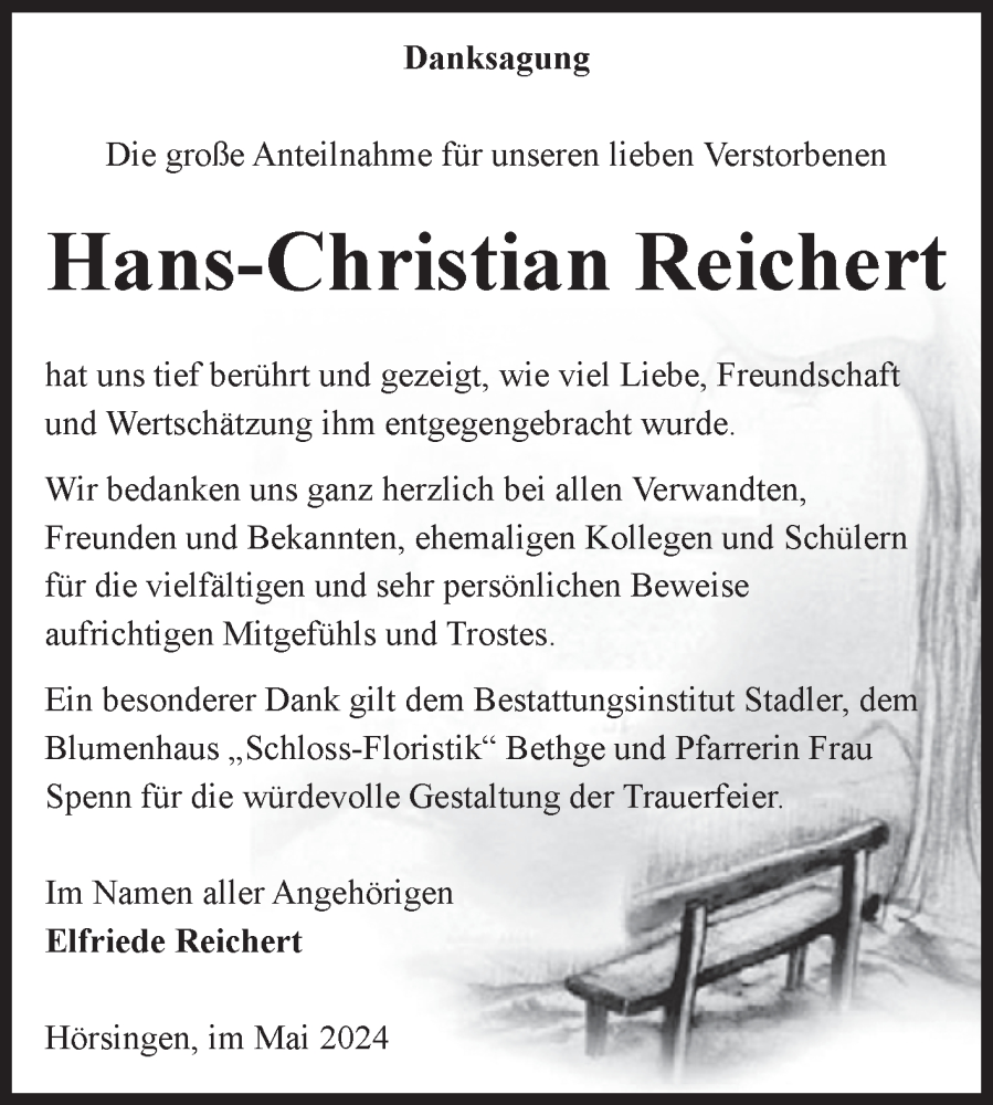 Traueranzeigen Von Hans Christian Reichert Abschied Nehmen De