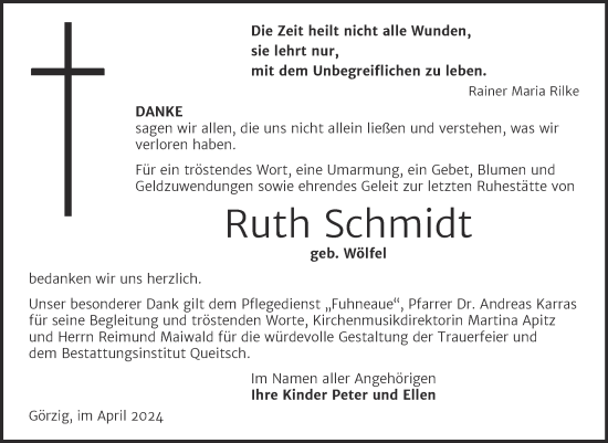 Traueranzeige von Ruth Schmidt von Trauerkombi Köthen