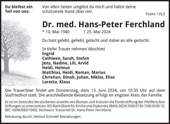 Traueranzeigen Von Hans Peter Ferchland Abschied Nehmen De