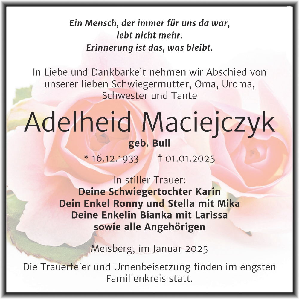 Traueranzeigen Von Adelheid Maciejczyk Abschied Nehmen De