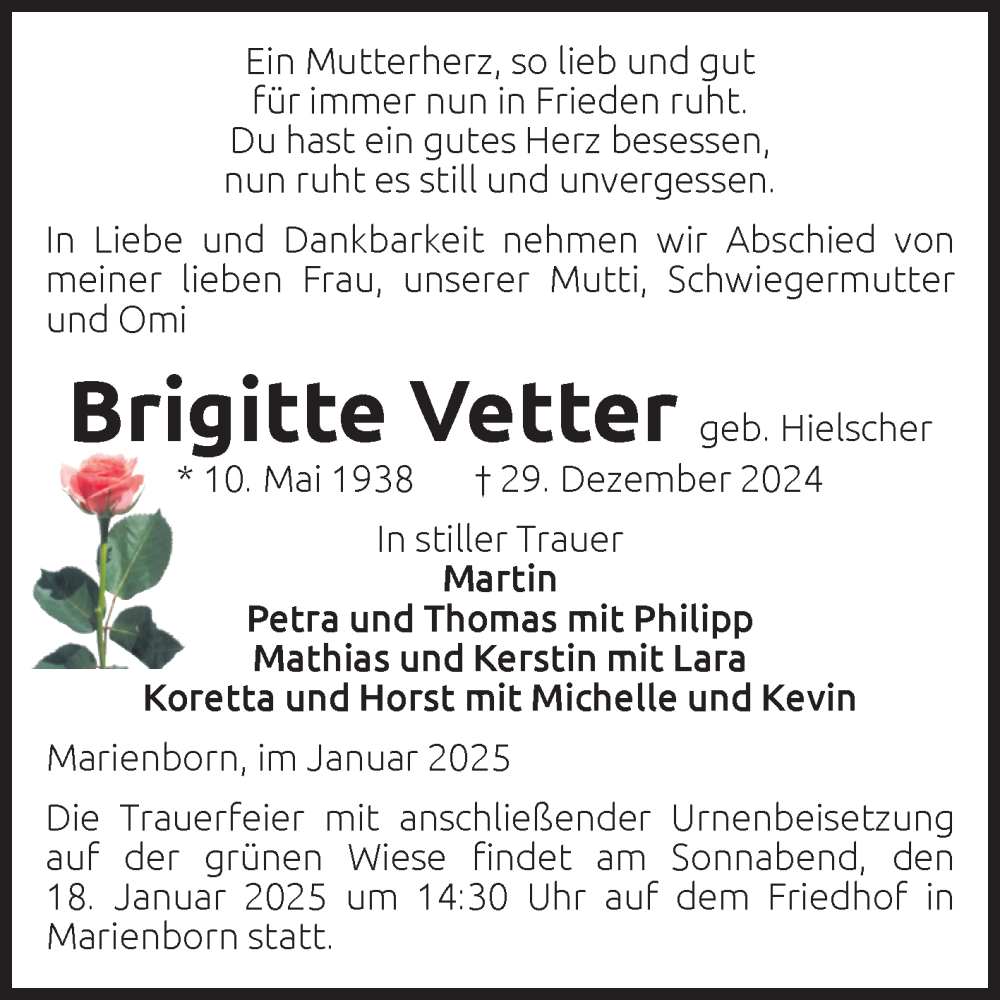 Traueranzeigen Von Brigitte Vetter Abschied Nehmen De