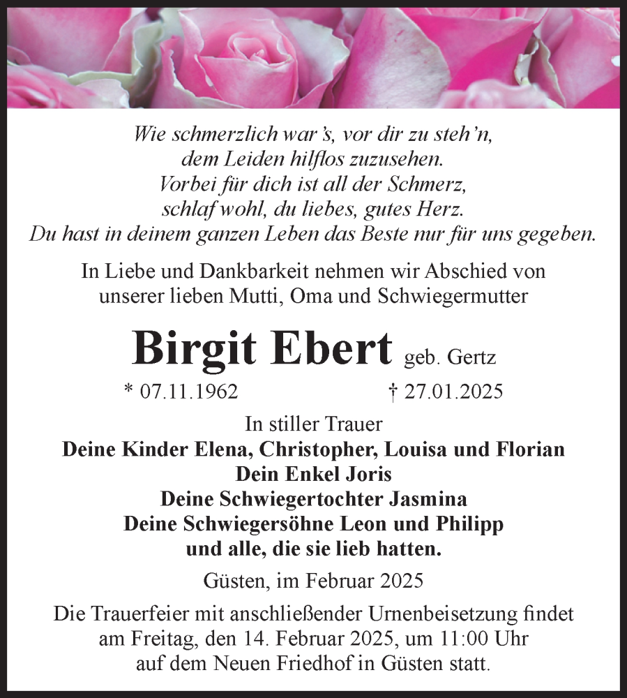 Traueranzeigen Von Birgit Ebert Abschied Nehmen De